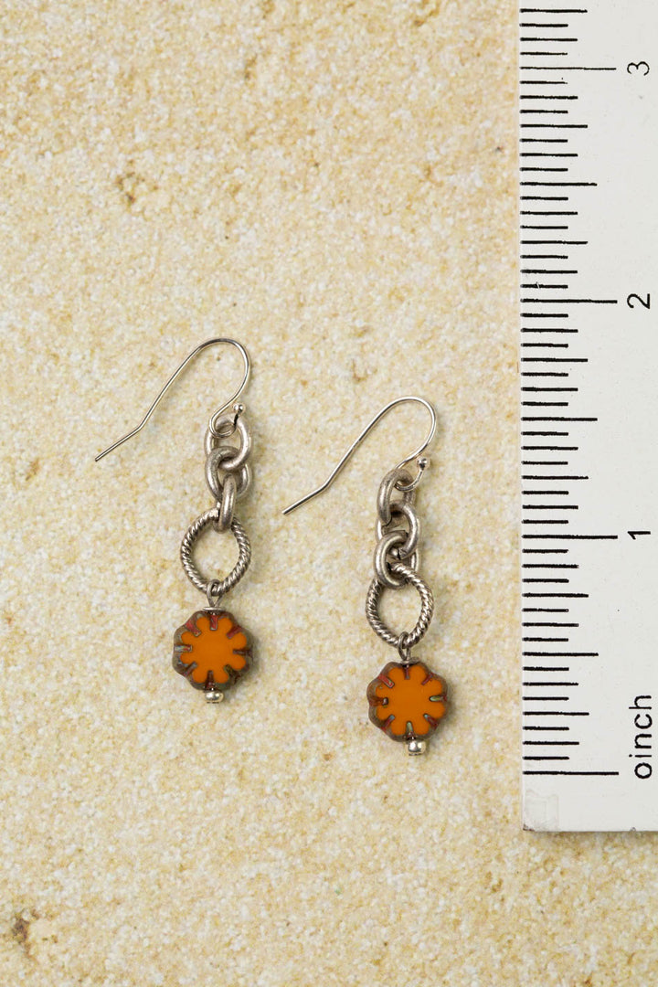 United Orange Czech Glass Flower Dangle Earrings