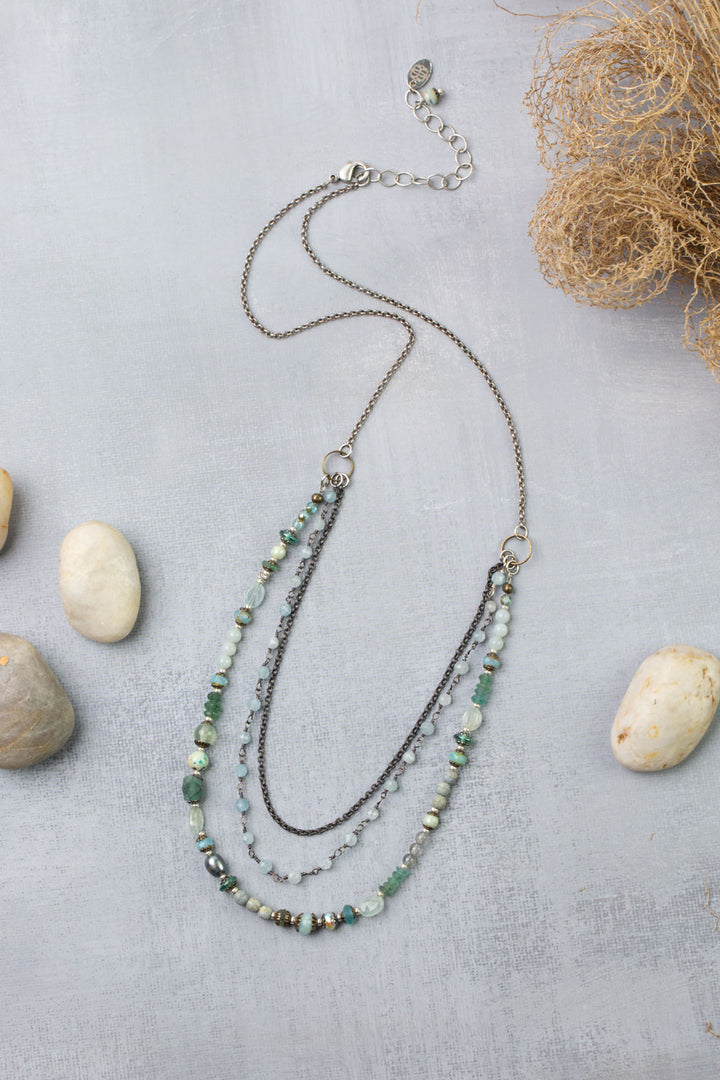 Venetian Dreams 21.5-23.5" Freshwater Pearl, Fluorite, Roman Glass Multistrand Necklace
