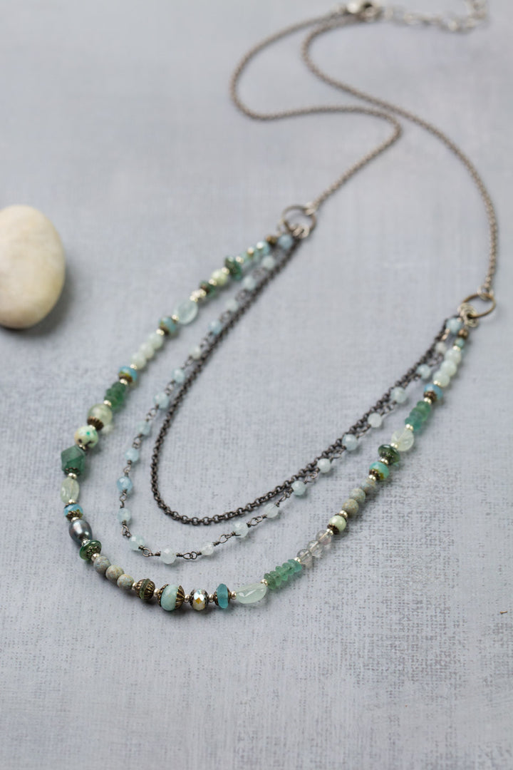 Venetian Dreams 21.5-23.5" Freshwater Pearl, Fluorite, Roman Glass Multistrand Necklace