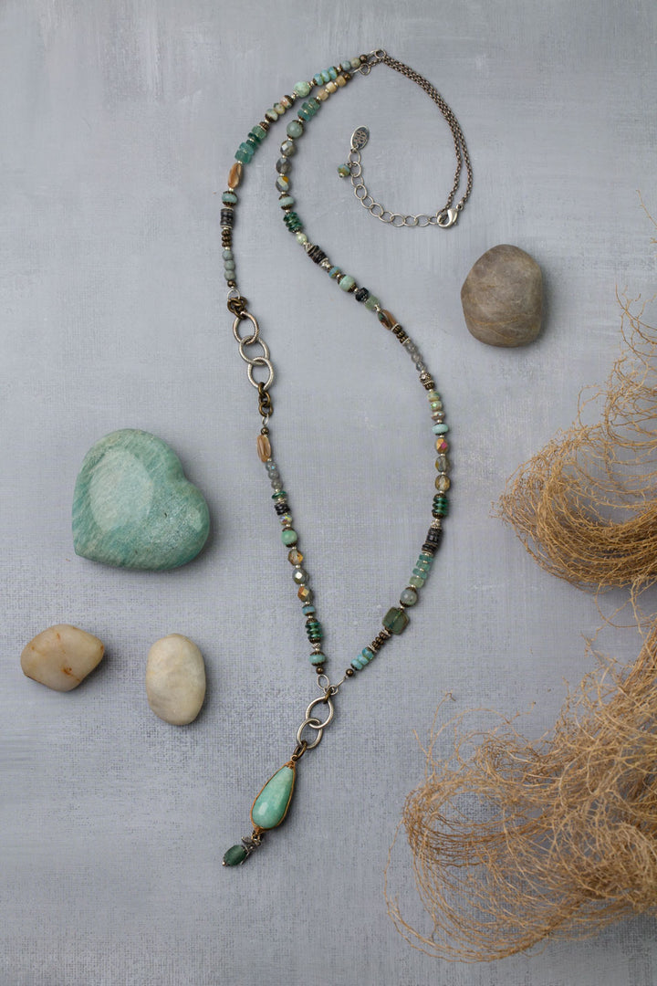 Venetian Dreams 31-33" Abalone Shell, Fluorite, Roman Glass Statement Necklace
