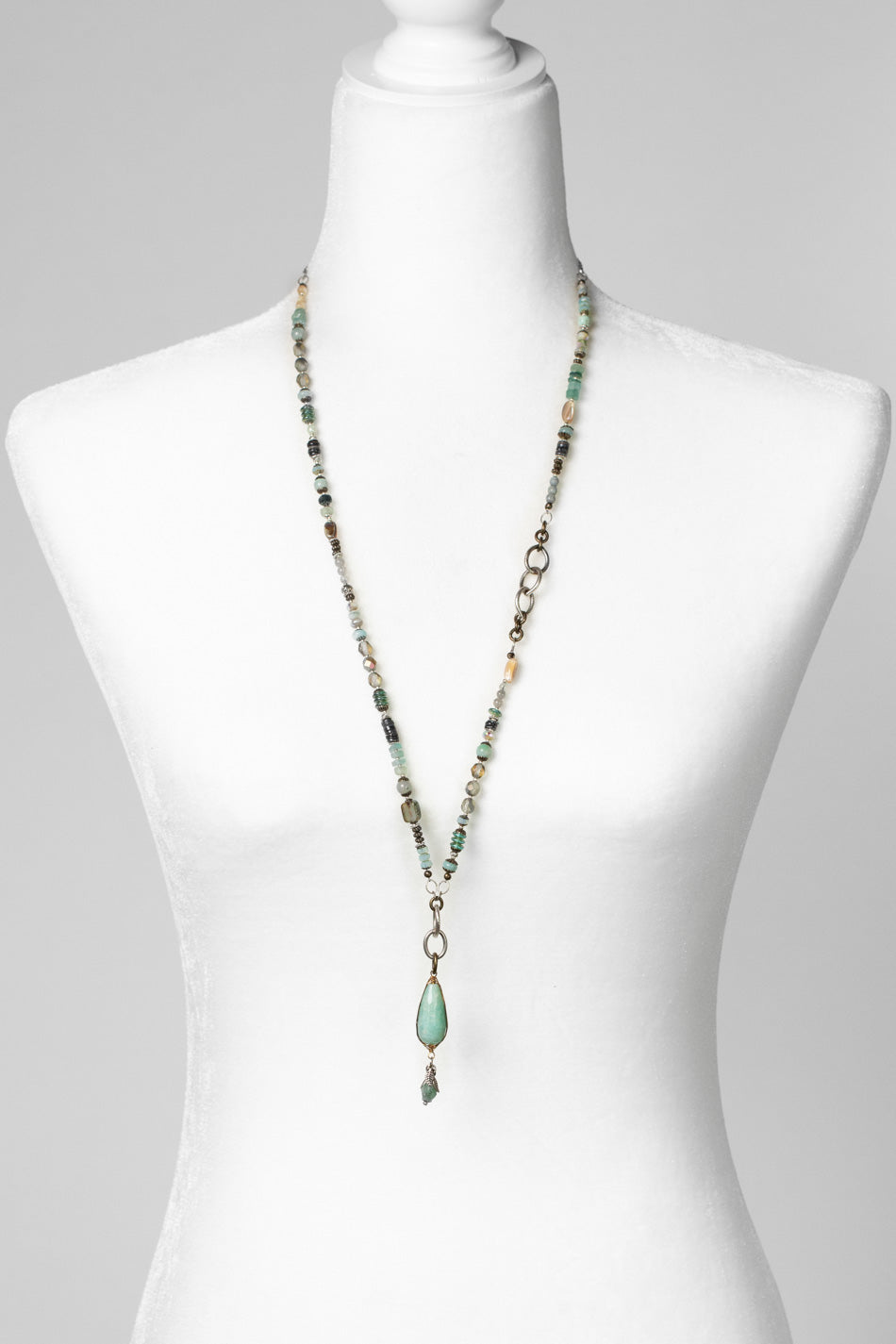 Venetian Dreams 31-33" Abalone Shell, Fluorite, Roman Glass Statement Necklace
