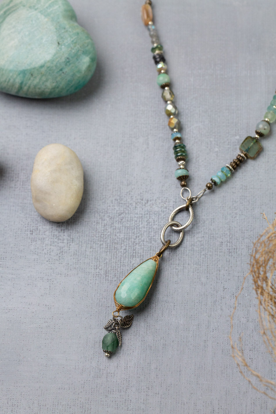 Venetian Dreams 31-33" Abalone Shell, Fluorite, Roman Glass Statement Necklace