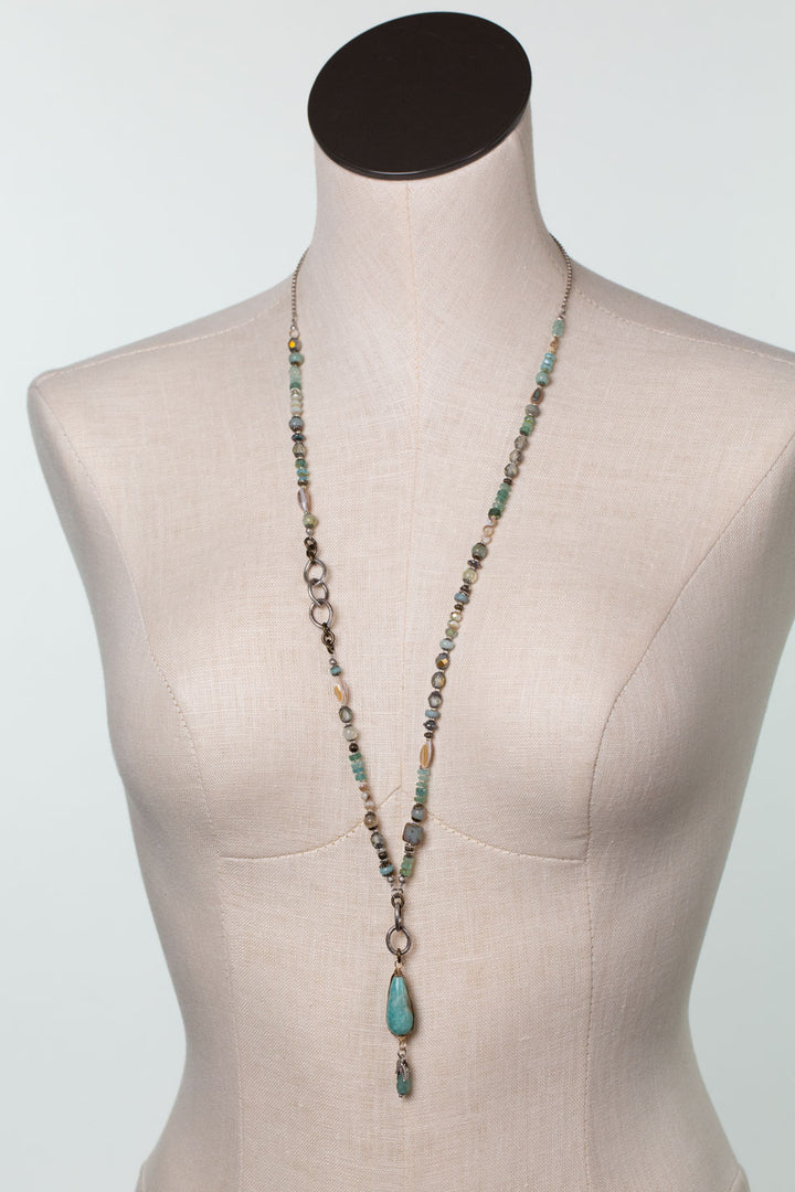 Venetian Dreams 31-33" Abalone Shell, Fluorite, Roman Glass Statement Necklace