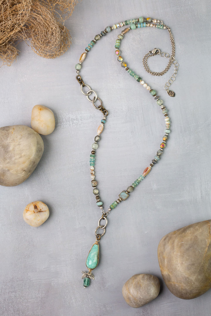 Venetian Dreams 31-33" Abalone Shell, Fluorite, Roman Glass Statement Necklace