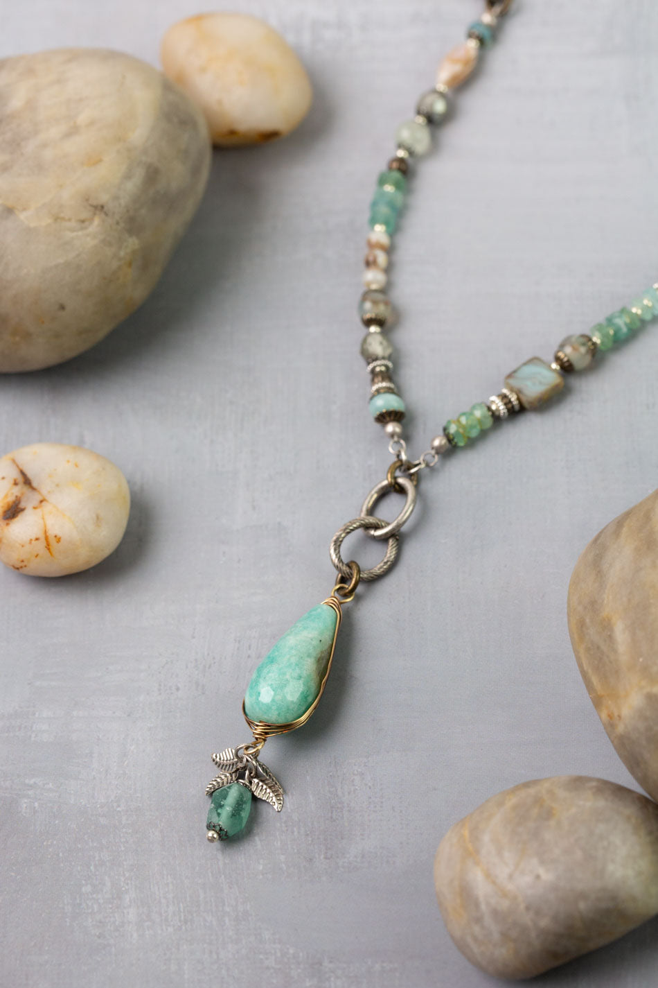 Venetian Dreams 31-33" Abalone Shell, Fluorite, Roman Glass Statement Necklace