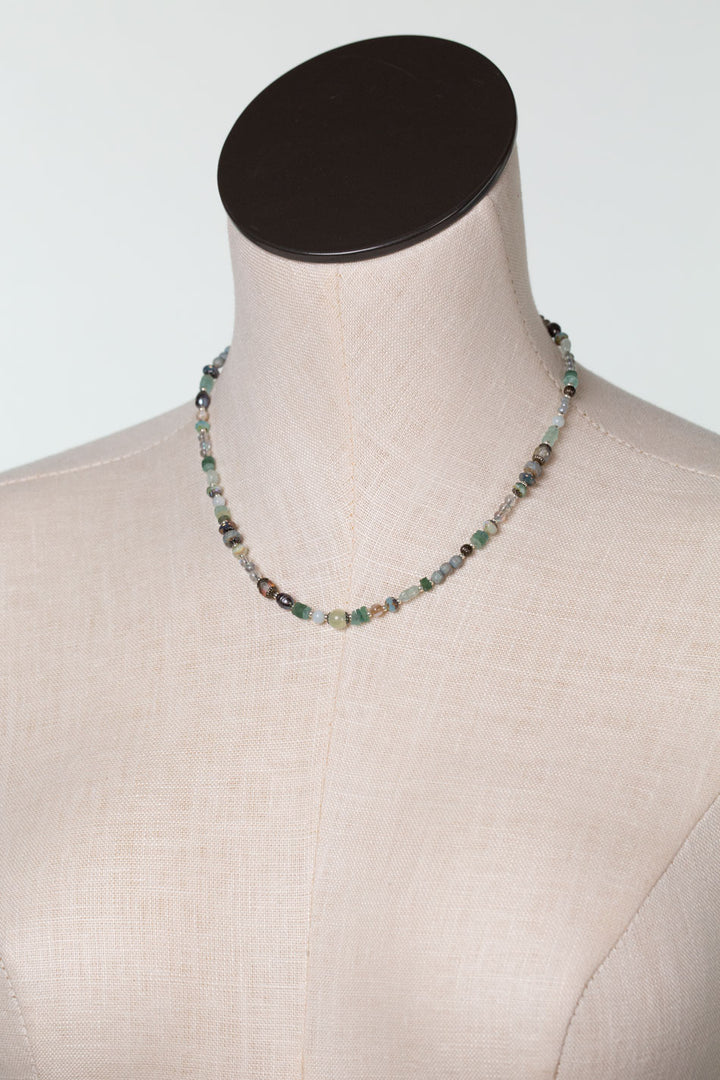 Venetian Dreams 15-17" Peruvian Opal, Fluorite, Czech Glass, Roman Glass, Freshwater Pearl Collage Necklace