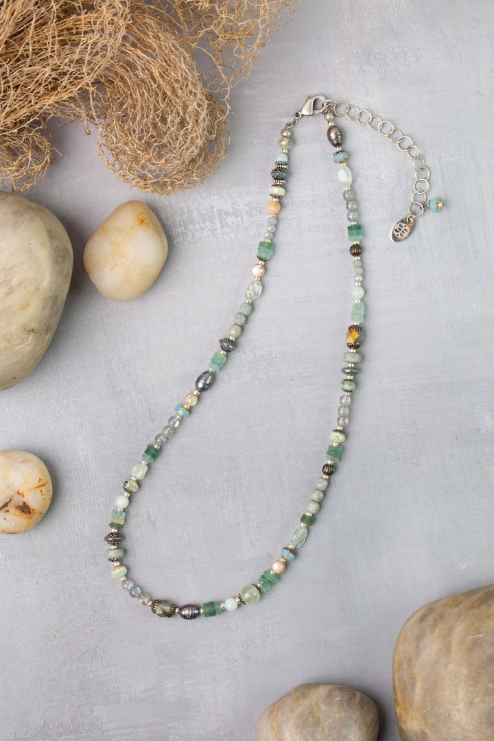 Venetian Dreams 15-17" Peruvian Opal, Fluorite, Czech Glass, Roman Glass, Freshwater Pearl Collage Necklace