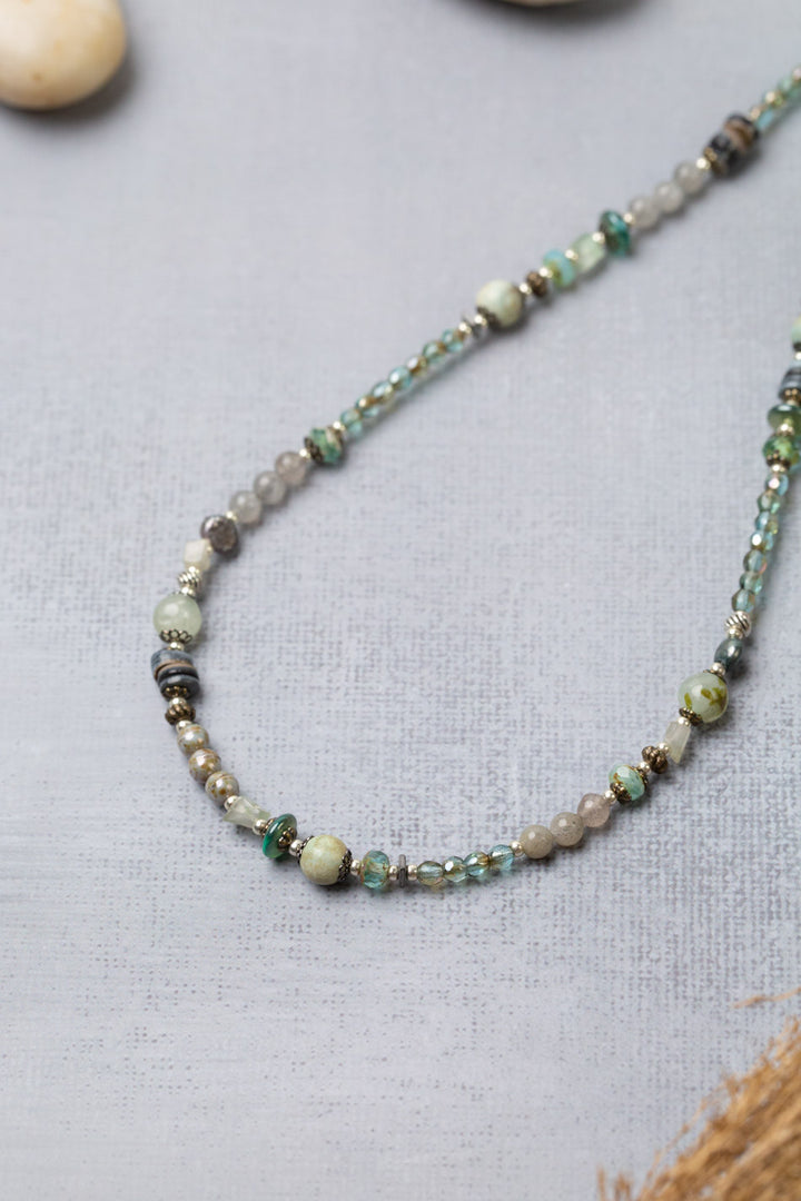 Venetian Dreams 15-17" Peruvian Opal, Fluorite, Czech Glass, Roman Glass, Freshwater Pearl Collage Necklace