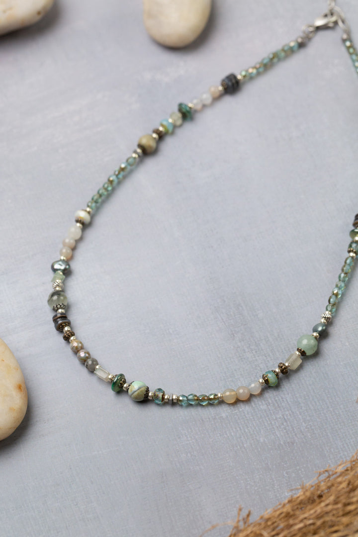 Venetian Dreams 15-17" Peruvian Opal, Fluorite, Czech Glass, Roman Glass, Freshwater Pearl Collage Necklace