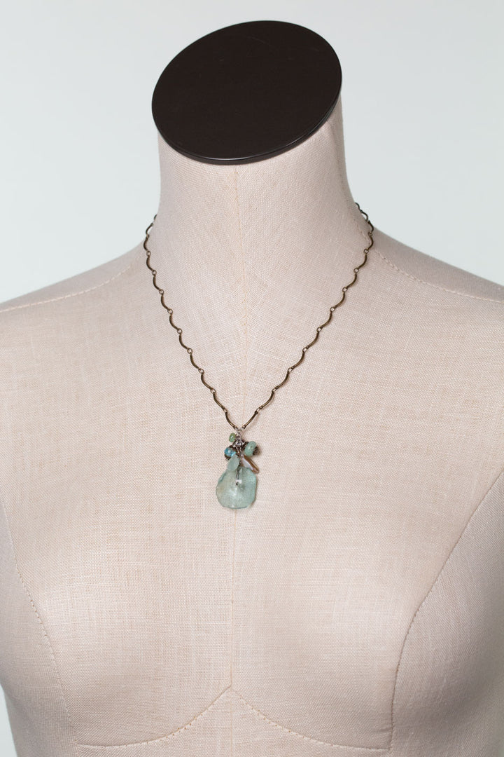 Venetian Dreams 17-19" Freshwater Pearl, Abalone Shell, Amazonite With Roman Glass Cluster Necklace