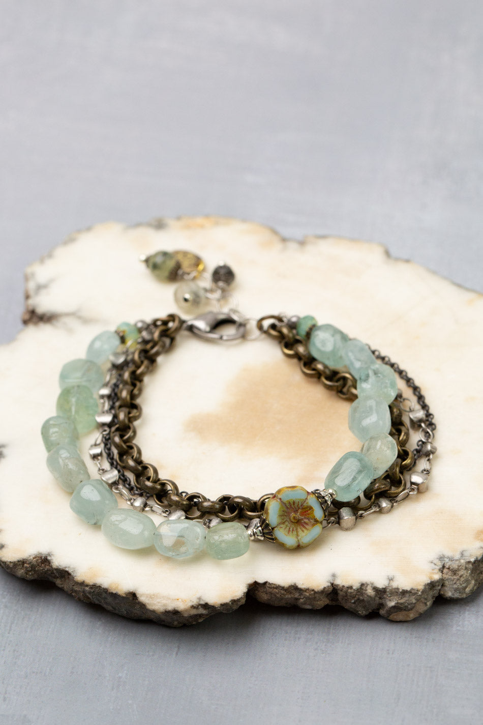 Venetian Dreams 7.5-8.5" Aquamarine, Czech Glass Multistrand Bracelet