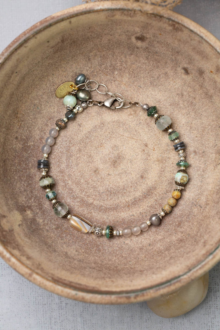 Venetian Dreams 7.5-8.5" Aquamarine, Abalone Shell, Czech Glass, Roman Glass, Freshwater Pearl Simple Bracelet