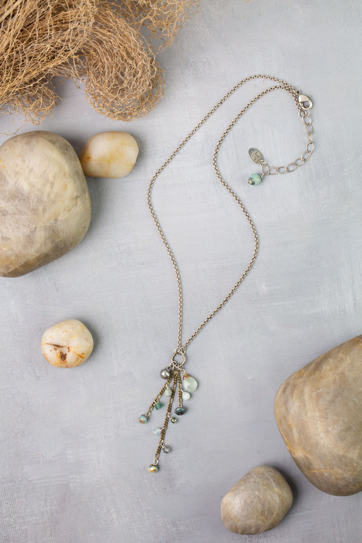 Venetian Dreams 16.5-18.5" Roman Glass, Fresh Water Pearl, Czech Glass With Aquamarine Tassel Necklace