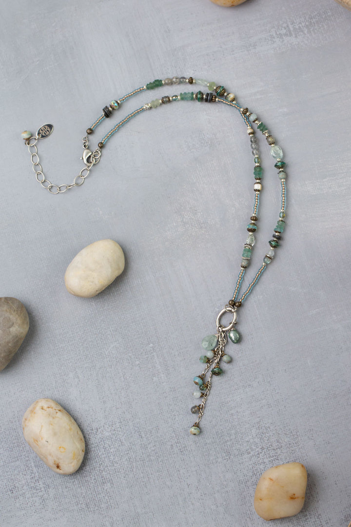 Venetian Dreams 17.5-19.5" Roman Glass, Labradorite, Czech Glass With Aquamarine Tassel Necklace