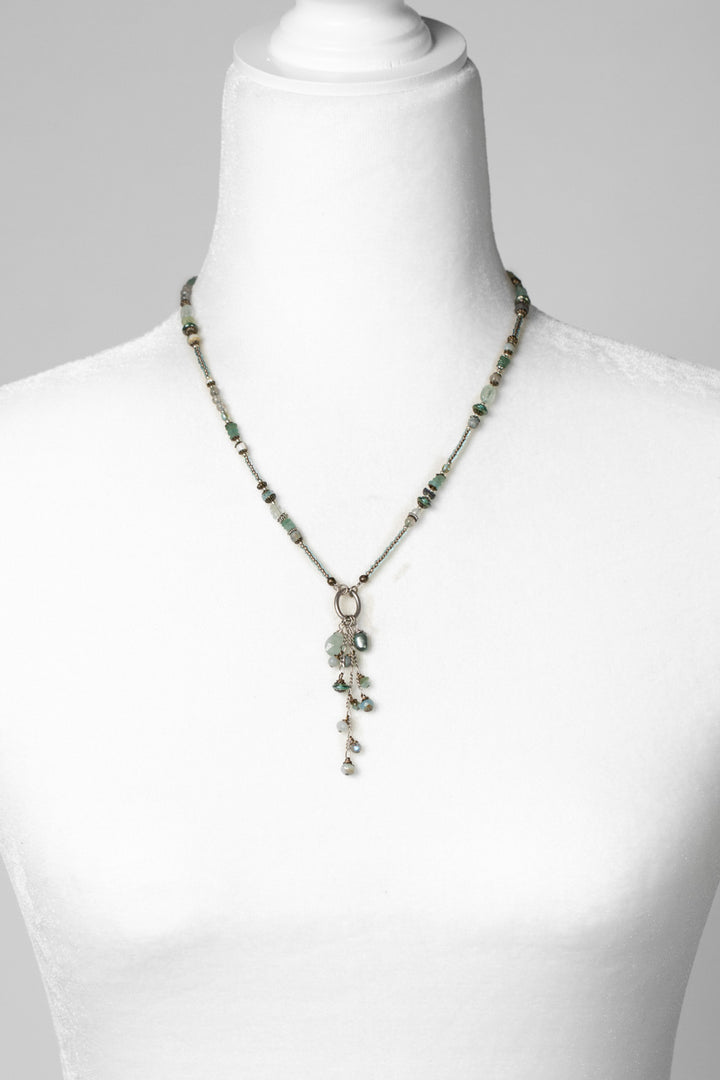 Venetian Dreams 17.5-19.5" Roman Glass, Labradorite, Czech Glass With Aquamarine Tassel Necklace
