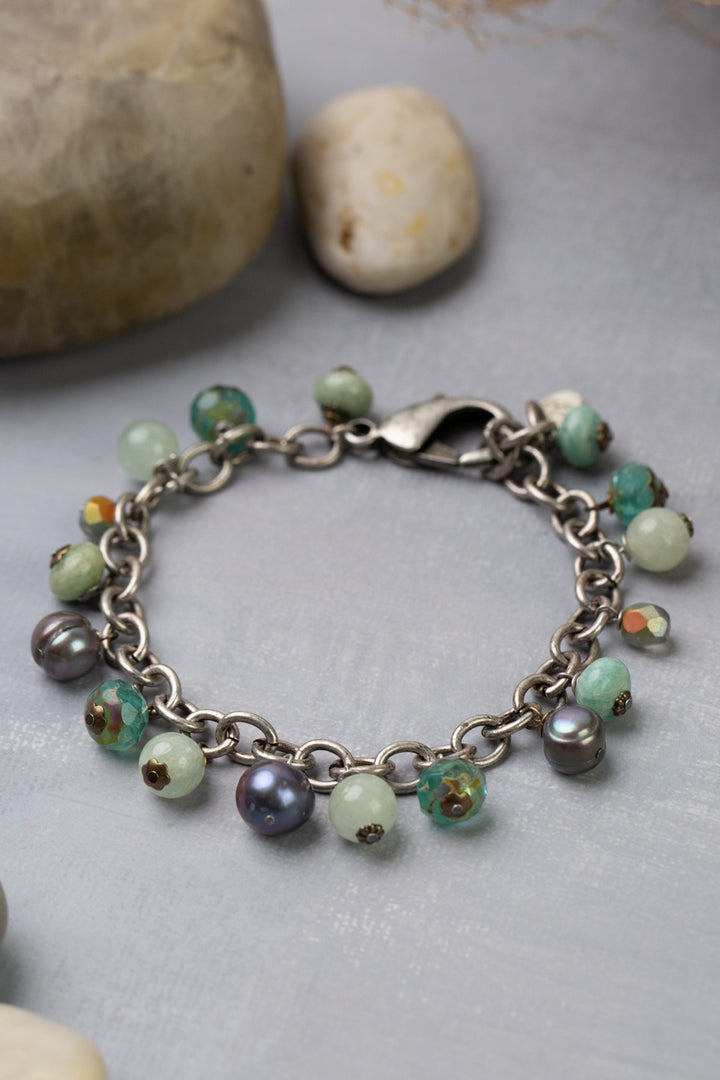 Venetian Dreams 7.5-8.5" Roman Glass, Freshwater Pearl, Czech Glass Charm Bracelet