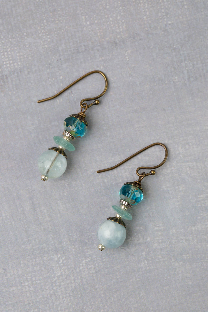 Venetian Dreams Roman Glass, Aquamarine With Czech Glass Simple Earrings