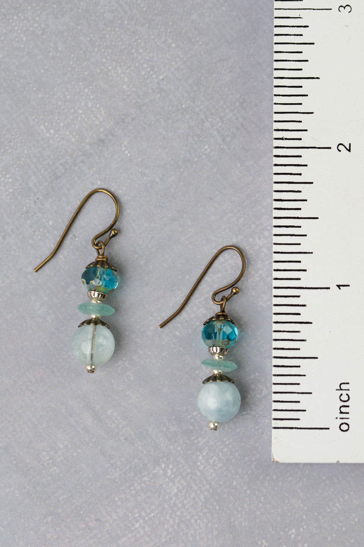 Venetian Dreams Roman Glass, Aquamarine With Czech Glass Simple Earrings