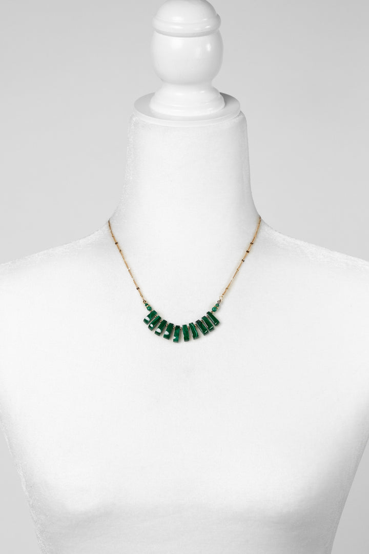 Verdant 16-18" Malachite Fringe With Gold Filled Accents Statement Necklace