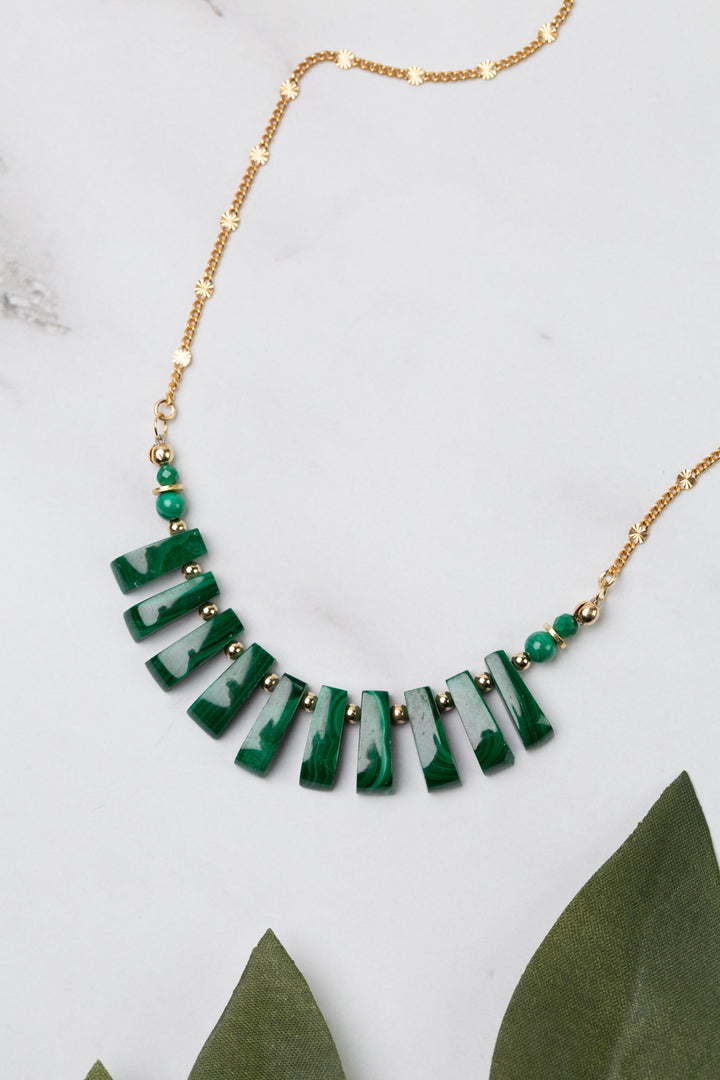 Verdant 16-18" Malachite Fringe With Gold Filled Accents Statement Necklace