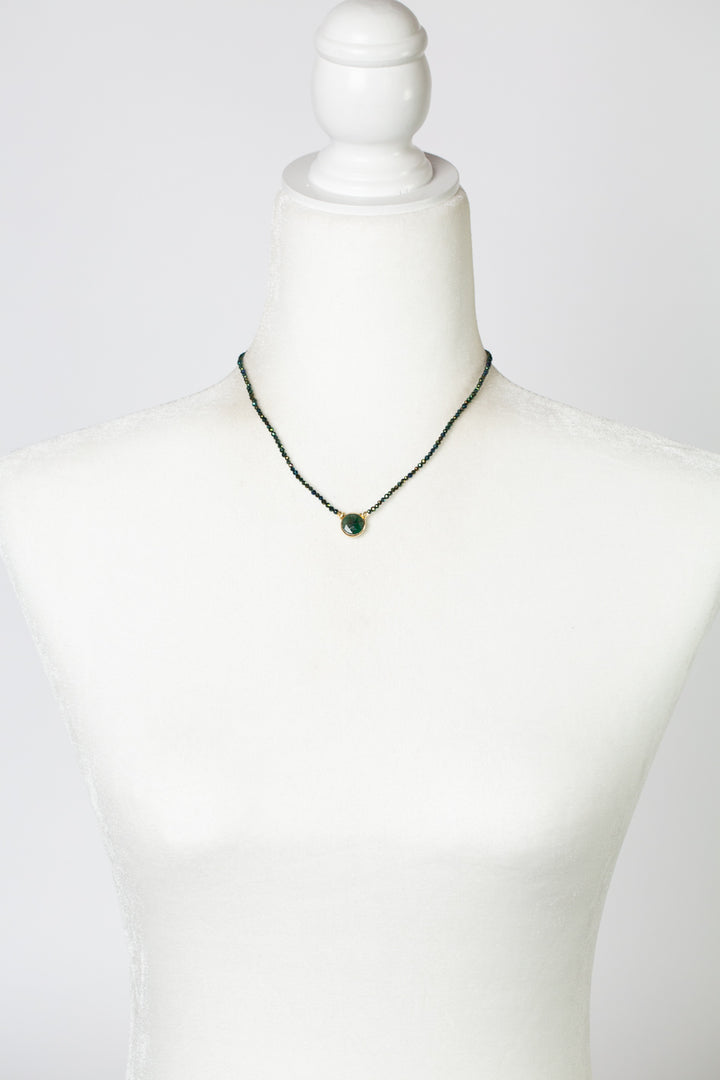 Verdant 15.5-17.5" Pyrite With Faceted Emerald Gold Filled Coin Pendant Simple Necklace