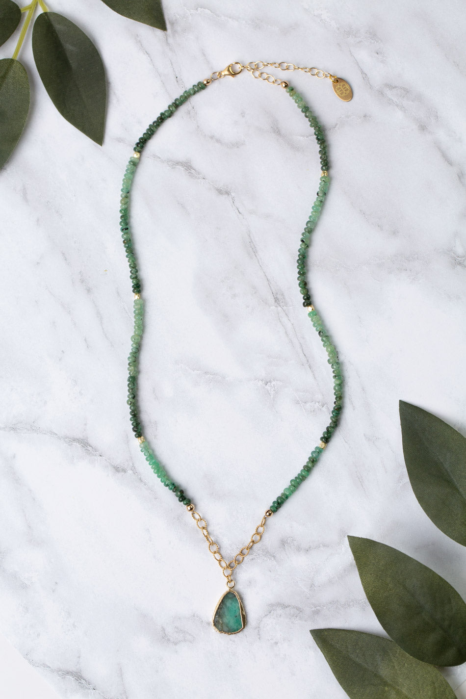 Verdant 17-19" Gold Plated Emerald Slab Cut Pendant Simple Necklace