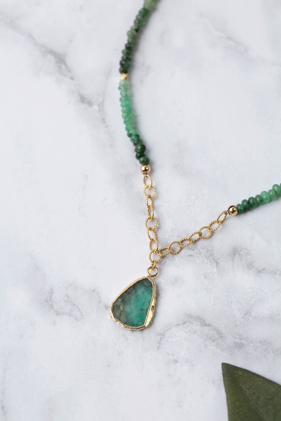 Verdant 17-19" Gold Plated Emerald Slab Cut Pendant Simple Necklace