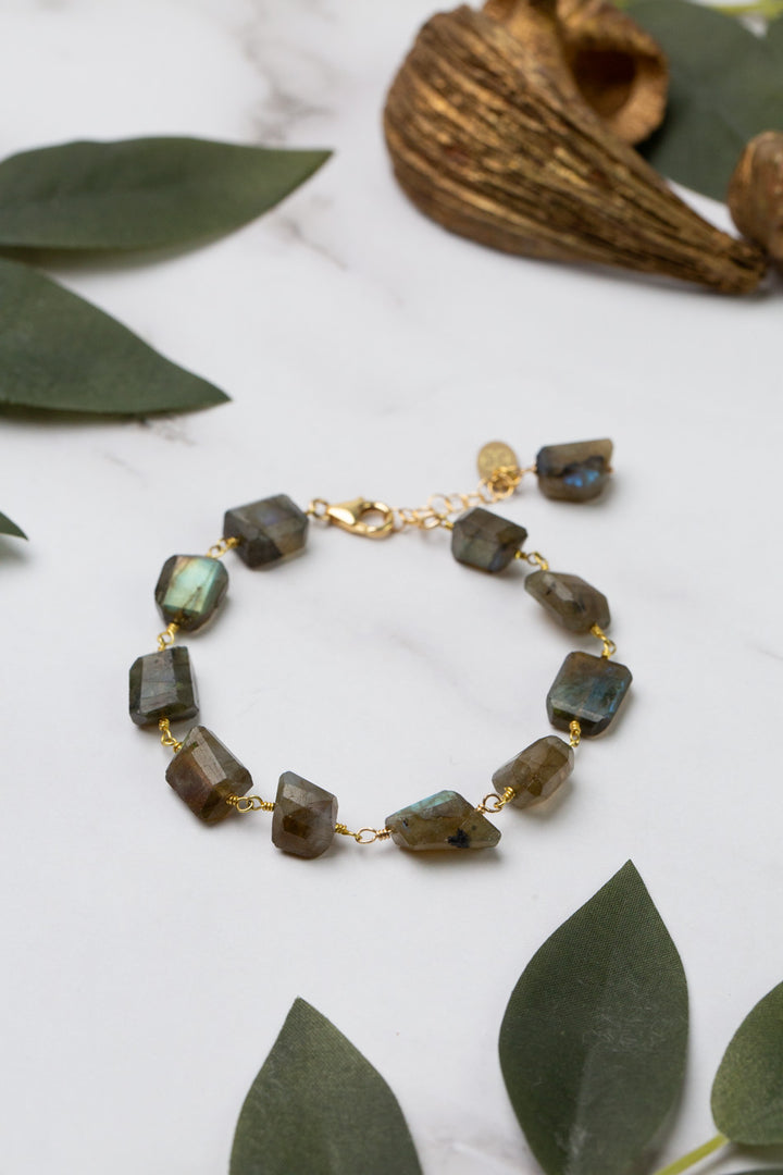Verdant 7.5-8.5" Labradorite, Malachite Simple Bracelet