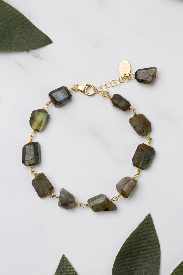 Verdant 7.5-8.5" Labradorite, Malachite Simple Bracelet