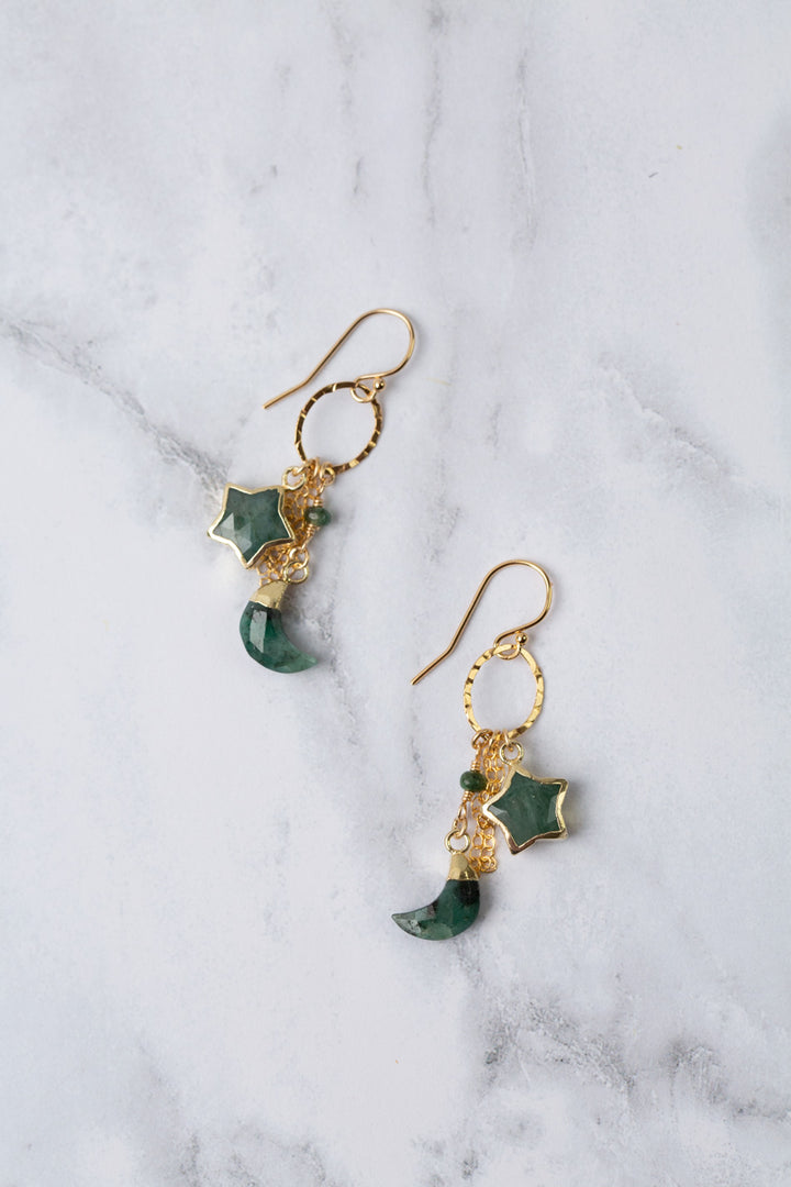 Verdant Emerald Star And Moon Cluster Earrings