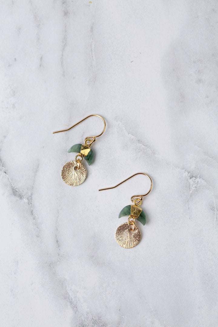 Verdant Gold Plated Emerald Crescent Moon Dangle Earrings
