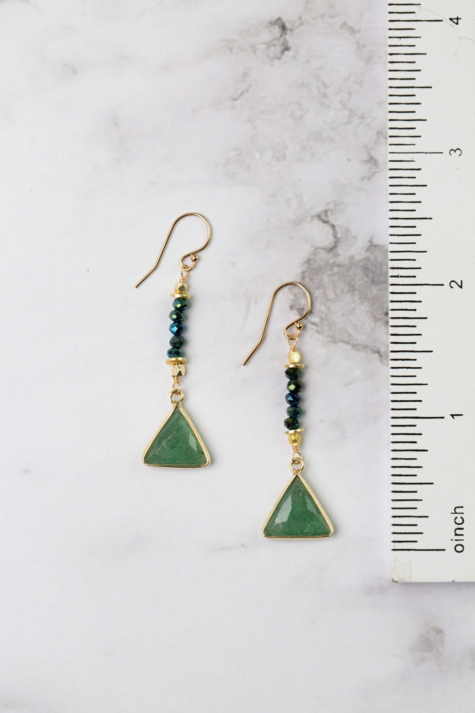 Verdant Pyrite With Green Aventurine Triangle Dangle Earrings