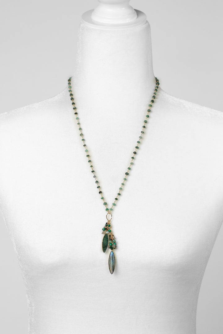 Verdant 24-26" Gem Chain With Emerald, Labradorite, Cats Eye And Malachite Cluster Necklace