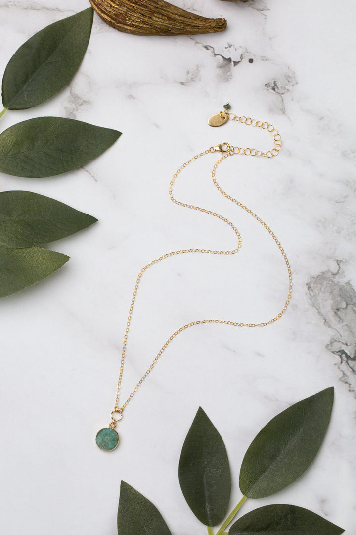 Verdant 16-18" Gold Plated Emerald Flat Coin Shaped Pendant Simple Necklace