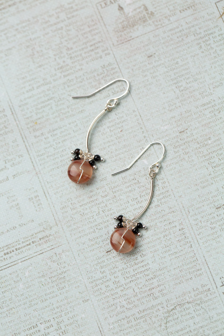 Vitality Agate With Orange Jade Dangle Earrings