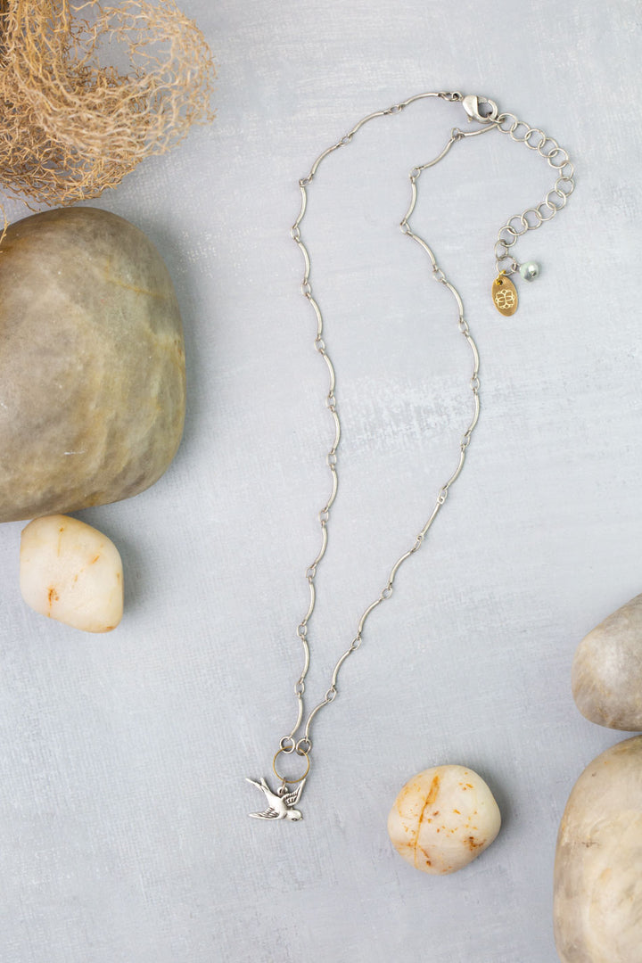 Venetian Dreams 15.5-17.5" Antique Silver Flying Sparrow Simple Necklace