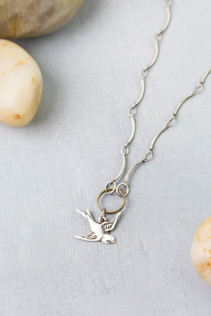 Venetian Dreams 15.5-17.5" Antique Silver Flying Sparrow Simple Necklace