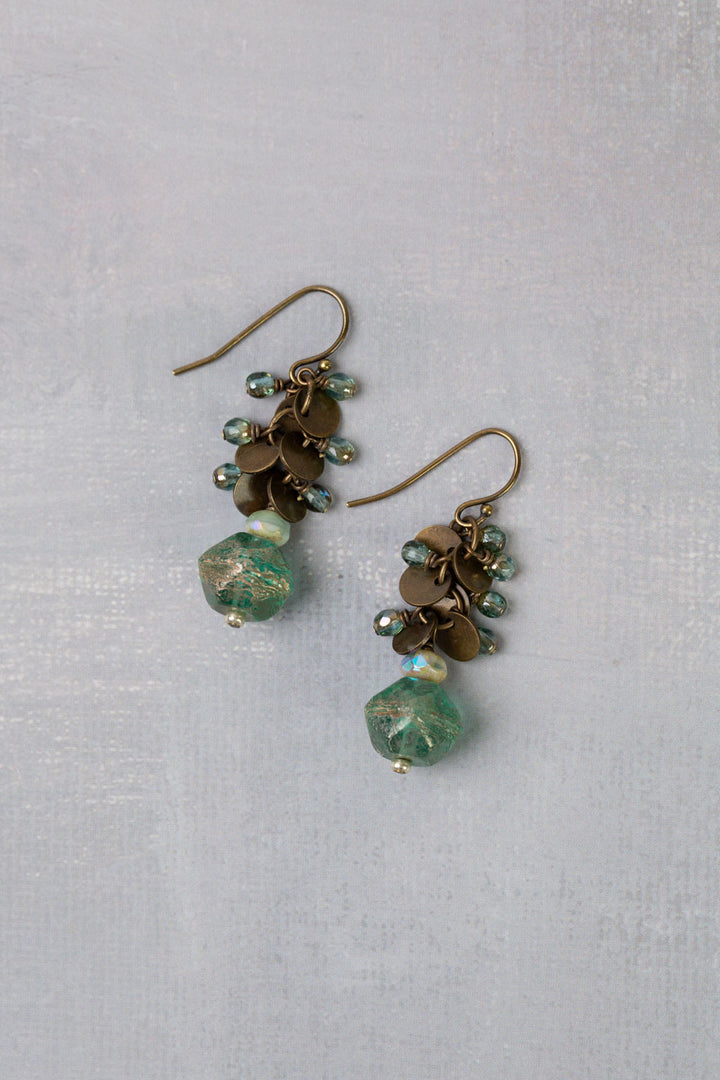 Venetian Dreams Antique Brass Medallion Dangles With Czech Glass Cluster Earrings