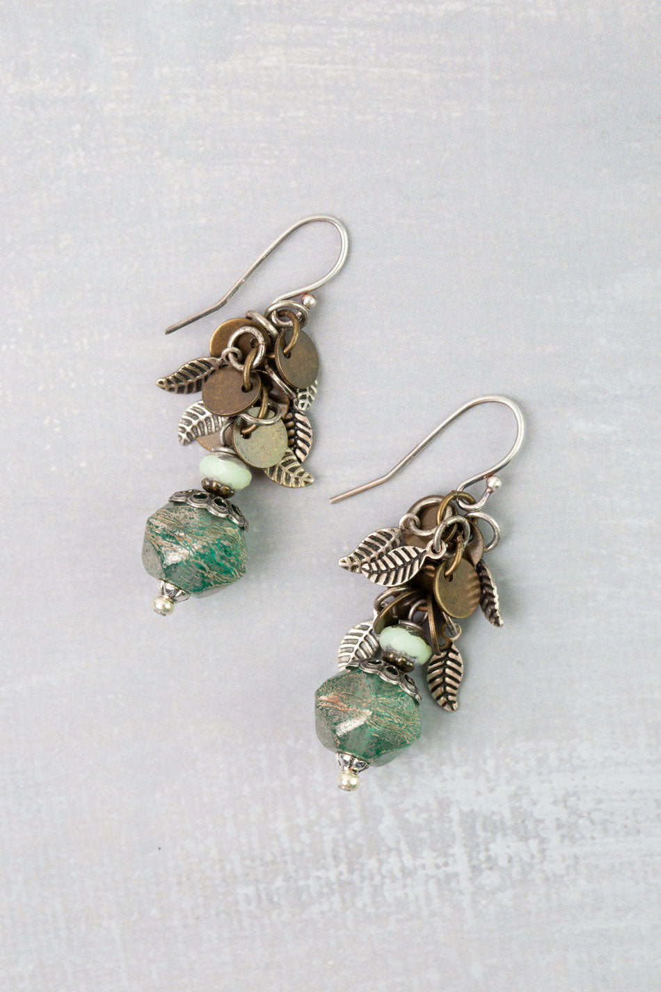 Venetian Dreams Antique Brass Medallion Dangles With Czech Glass Cluster Earrings