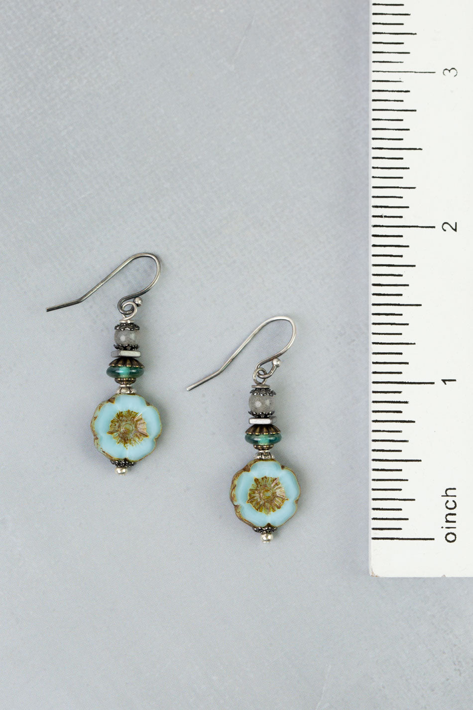 Venetian Dreams Czech Glass Aqua Flower Simple Earrings