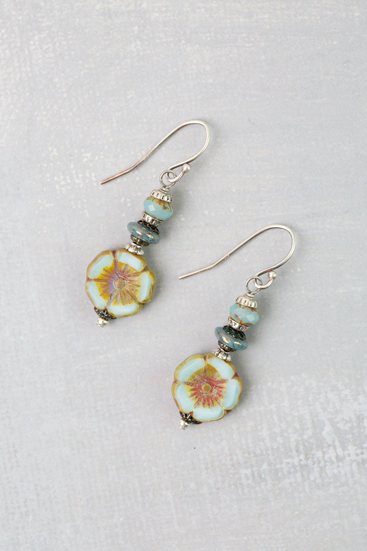 Venetian Dreams Czech Glass Aqua Flower Simple Earrings