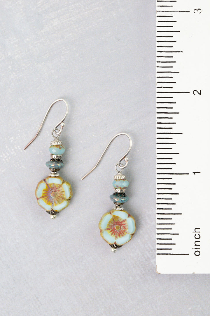 Venetian Dreams Czech Glass Aqua Flower Simple Earrings