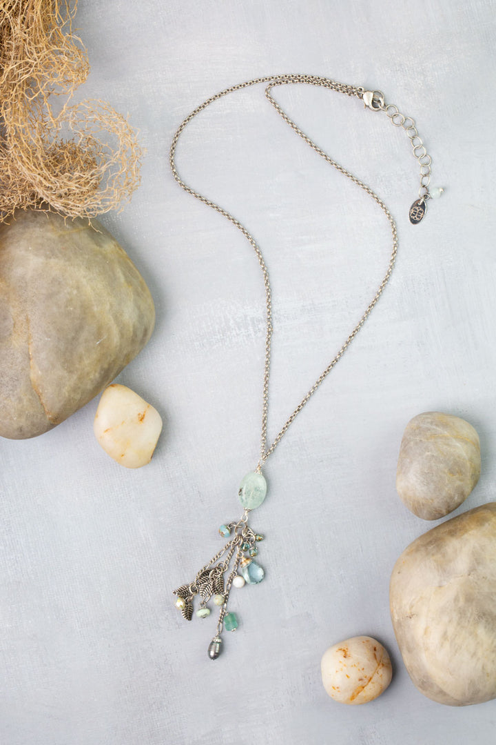 Venetian Dreams 18-20" Roman Glass, Aquamarine, Freshwater Pearl Cluster Necklace