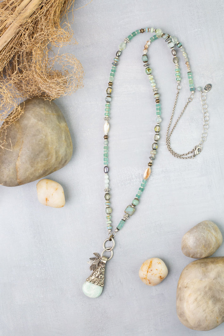 Venetian Dreams 30-32" Shell, Roman Glass, Aquamarine with Amazonite Statement Necklace