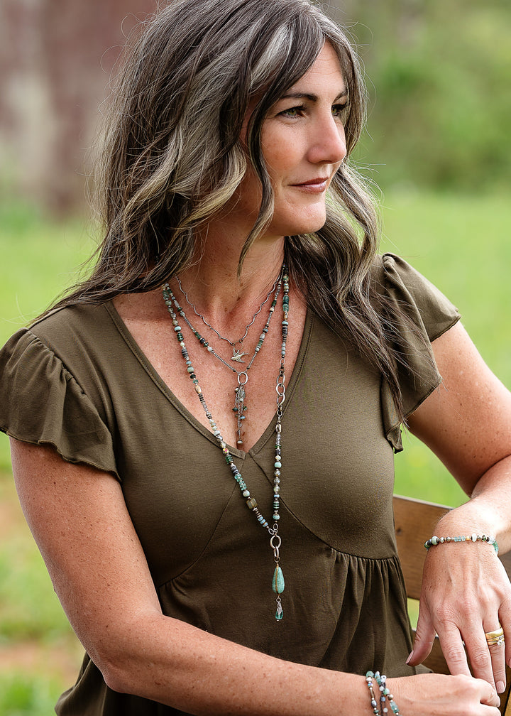 Venetian Dreams 17.5-19.5" Roman Glass, Labradorite, Czech Glass With Aquamarine Tassel Necklace