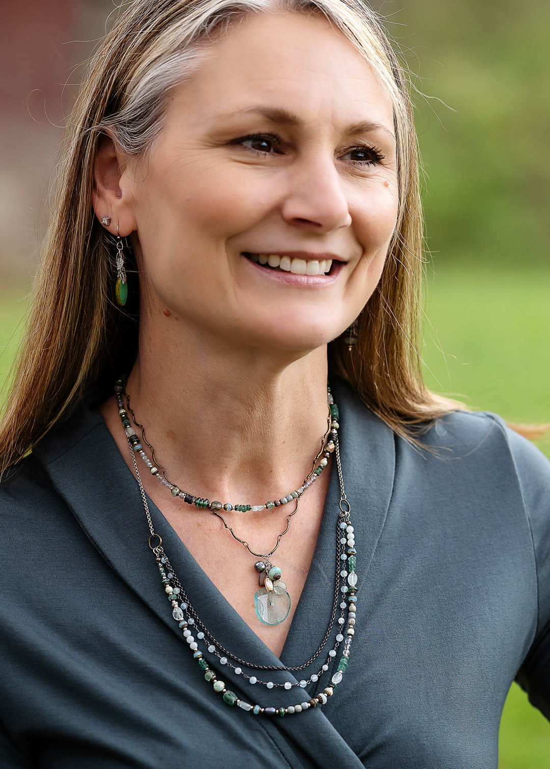 Venetian Dreams 21.5-23.5" Freshwater Pearl, Fluorite, Roman Glass Multistrand Necklace