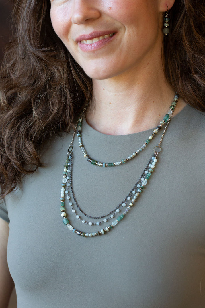 Venetian Dreams 15-17" Peruvian Opal, Fluorite, Czech Glass, Roman Glass, Freshwater Pearl Collage Necklace