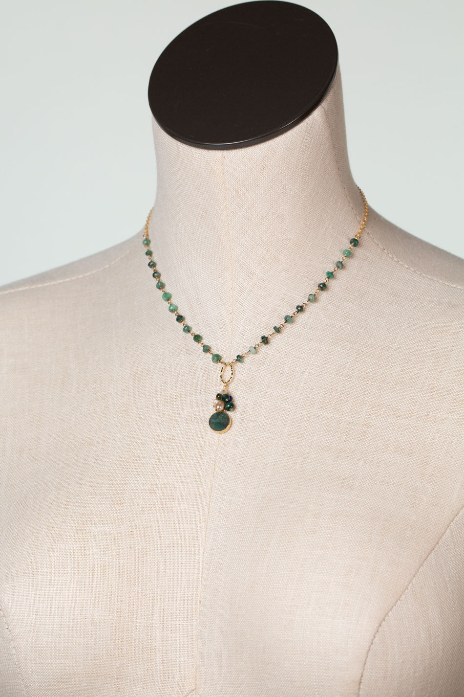Verdant 15-17" Emerald, Pearl Simple Necklace