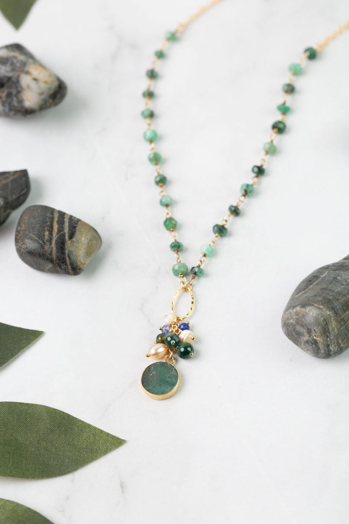 Verdant 15-17" Emerald, Pearl Simple Necklace
