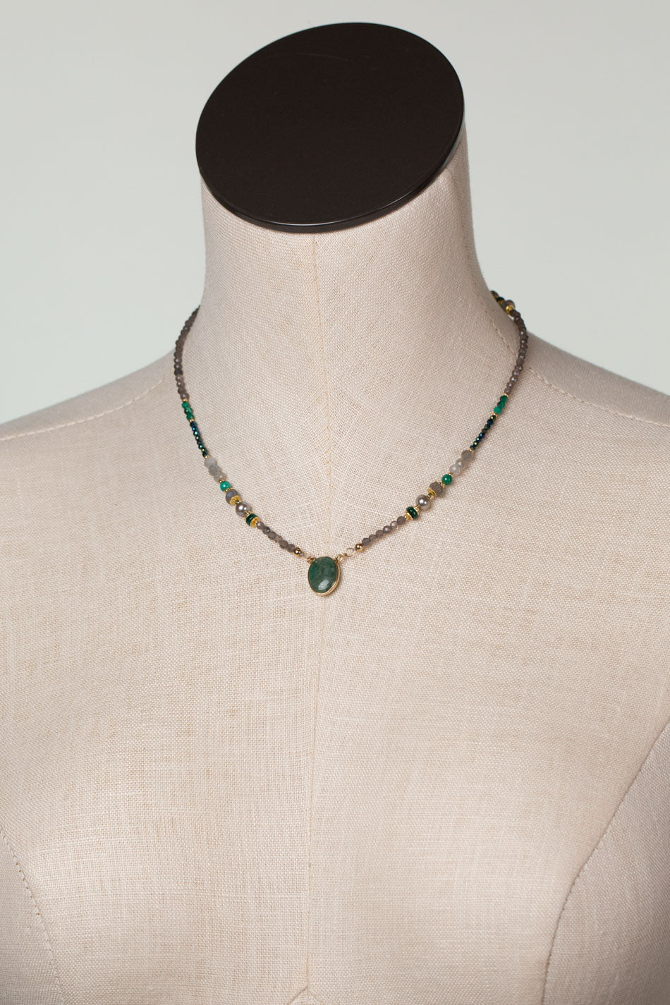 Verdant 16-18" Emerald, Malachite, Labradorite, Cats Eye Simple Necklace